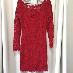 Red Lace Long Sleeved Dress